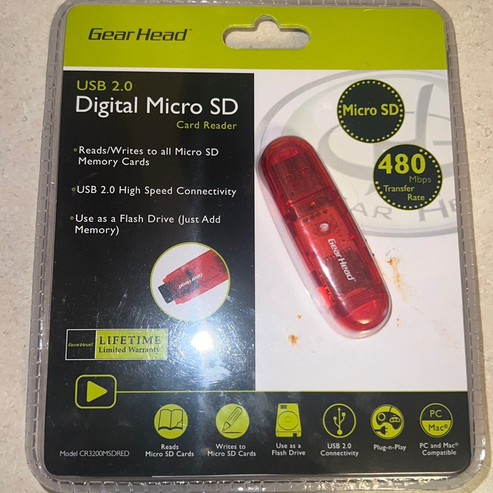 🏡 Gear Head USB 2.0 Micro SD Card Reader, Red   480 MBPS